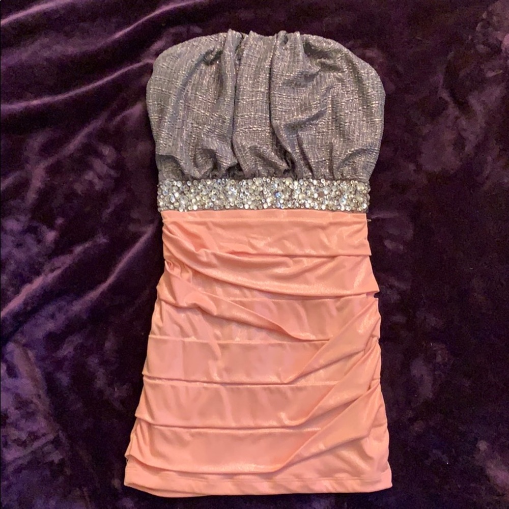 Jodi Kristopher strapless shimmery cocktail dress